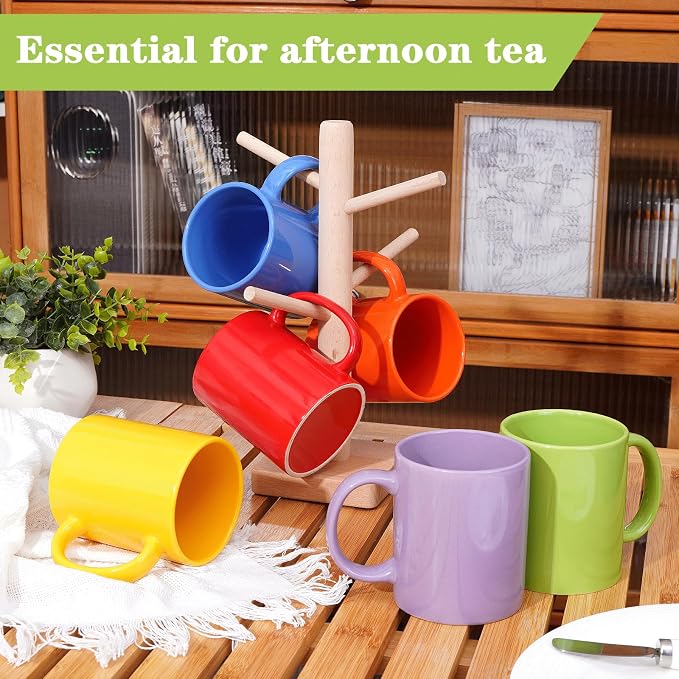 Multi-Coloured Ceramic Mugs Set of 6-11.2 oz / 330ml-Coffee Mugs-Cappuccino-Tea Cups- Hot Chocolate Cups (Warm color, Large) - Image 4