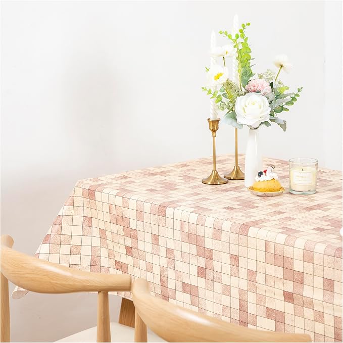FIFTY FEET 84X60 Inch Rectangle Tablecloth, Vinyl Tablecloth with Flannel Backing Waterproof Table Cloth, Spill Proof Picnic Table Cover for Outdoor/Indoor/Camping/Dining(Brown Plaid) - 2 Packs - Image 9