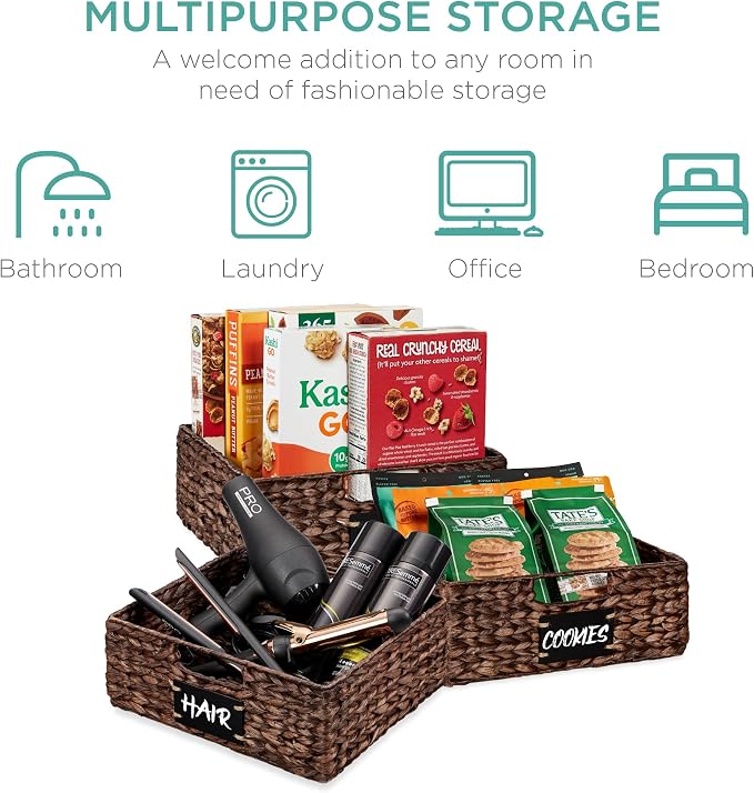 Best Choice Products Set of 4 13x12in Water Hyacinth Pantry Baskets, Woven Organizers w/Chalkboard Label, Chalk Marker - Brown - Image 6