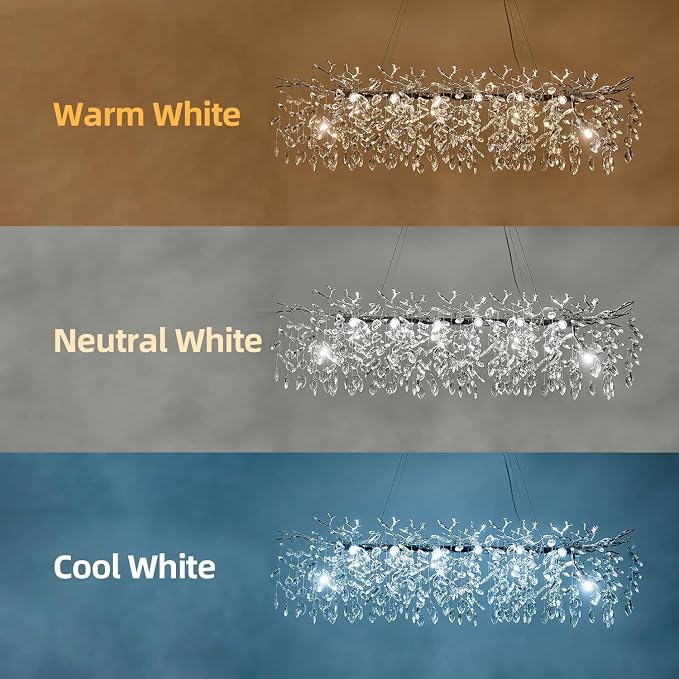 Chrome Rectangular Chandelier Modern Crystal Tree Branch Chandelier | 14 Lights Luxury Raindrop Chandeliers 47.3" Hanging Pendant Light Fixtures for Dining Room Kitchen Island Living Room - Image 5