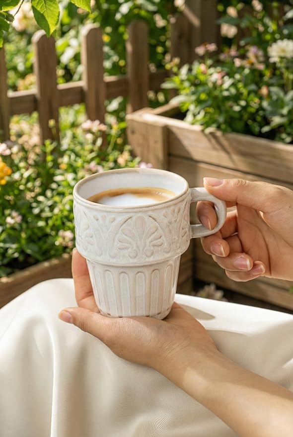 Mugs Set of 4, Ceramic Coffee Mug 12 OZ Beige, Stackable Mug, Set of 4, Microwave & Dishwasher Safe, Comfortable Grip for Latte Cappuccino Hot Chocolate, Perfect for Home Office & Holiday Gifting - Image 7