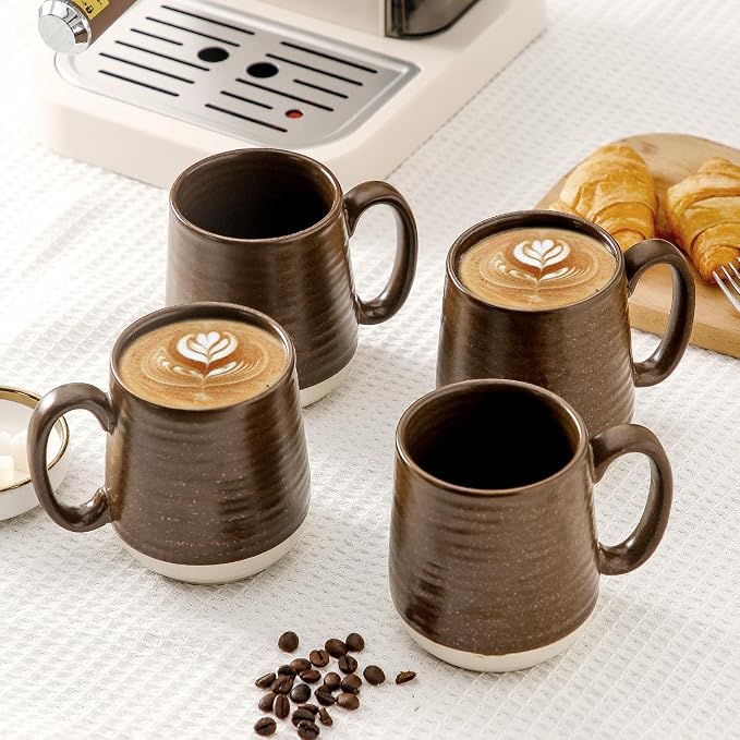 HASENSE Porcelain Coffee Mugs Set of 4-15 Ounce Large Ceramic Coffee Cups Set with Handle for Latte, Tea, Cocoa and Hot Chocolate, Brown Coffee Mugs for Men and Women, Microwave Safe - Image 2