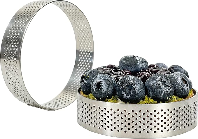 4 Pieces Perforated Tart Ring, 8cm High Grade Stainless Steel Heat-Resistant Cake Dessert Ring, 3.15 inch Pastry Mold Round