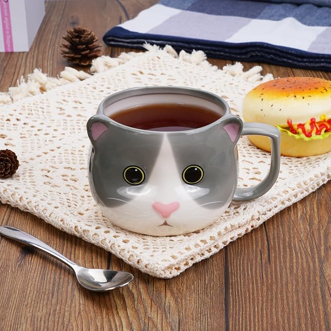 Cat Mug 14 oz Cute Ceramic 3D Porcelain Tea Cup for Women, Kawaii Gifts for Cat Lovers, Christmas, Housewarming, Holiday, Birthday Gifts for Women, Mom, Kids, Men and Friends - Image 5