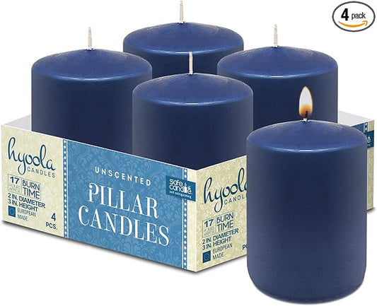Hyoola Midnight Blue Pillar Candles 2x3 Inch - 4 Pack Unscented Pillar Candles - European Made by Hyoola