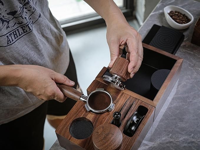 Echo Tamper 58mm – Walnut Calibrated Coffee Tamper with Click Feedback, Stainless Steel Base – Premium 30LB Spring-Loaded Espresso Tool for Perfectly Even Tamping Pressure