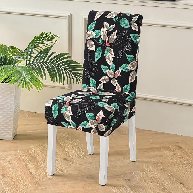 Fuloon Chair Covers for Dining Room 4 Pack, Printed Stretch Dining Slipcovers, Washable Kitchen Slip Covers for Parson Chair Midnight Leaves Printed, Set of 4 - Image 4