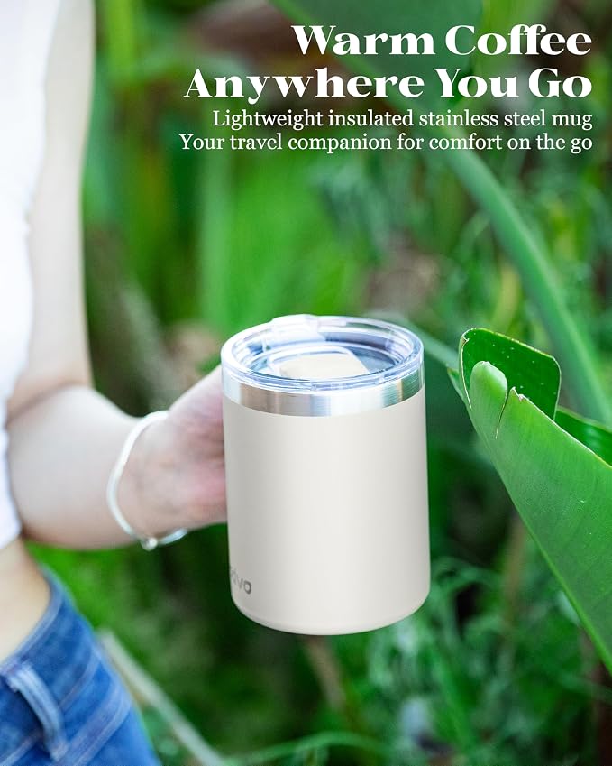 12oz Insulated Coffee Mug with Lid – Includes Two Lids, Stainless Steel Coffee Travel Mug with Handle, Double Wall Vacuum Insulated Camping Mug for Home, Office & Outdoor, Brown - Image 9