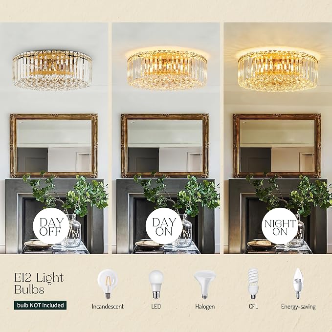 17.3" Gold K9 Crystal Raindrop Flush Mount Ceiling Light, Modern Chandelier, Round Luxury Light Fixture for Dining Room, Bedroom, Hallway, Kitchen Island & Living Room - Image 8