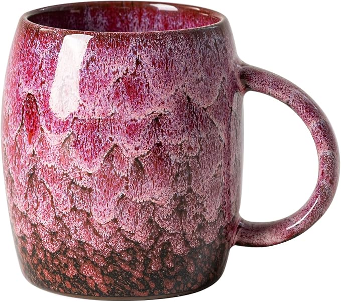 Roseate Nebula Ceramic Coffee Mug - 14 oz Unique Reactive Glaze Coffee Cup with Artful Handle, Barrel Cute Mug for Women Men Home Office Gift Box by XIYUANJI