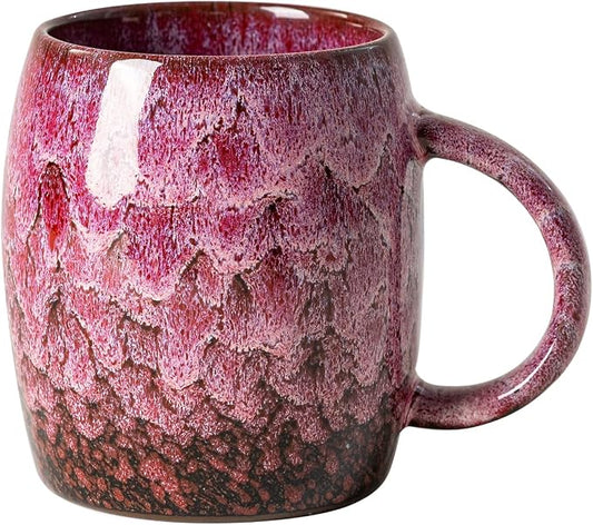 Roseate Nebula Ceramic Coffee Mug - 14 oz Unique Reactive Glaze Coffee Cup with Artful Handle, Barrel Cute Mug for Women Men Home Office Gift Box by XIYUANJI
