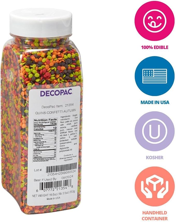 DECOPAC Autumn Thanksgiving Quins Fancy Sprinkles, 19.5oz, Candy Sprinkles in Handheld Container, Edible Sprinkles For Celebration Cakes, Cupcakes, Cookies - Image 2