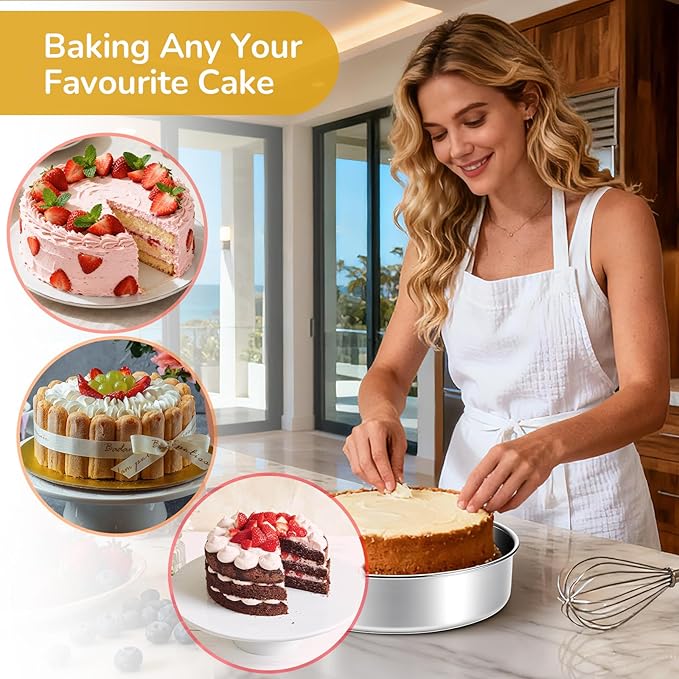 8 inch Cake Pans, Round Baking Layer Cake Pan Set of 2, Stainless Steel Mirror Finish & Dishwasher Safe for Birthday, Party, Wedding - Image 7