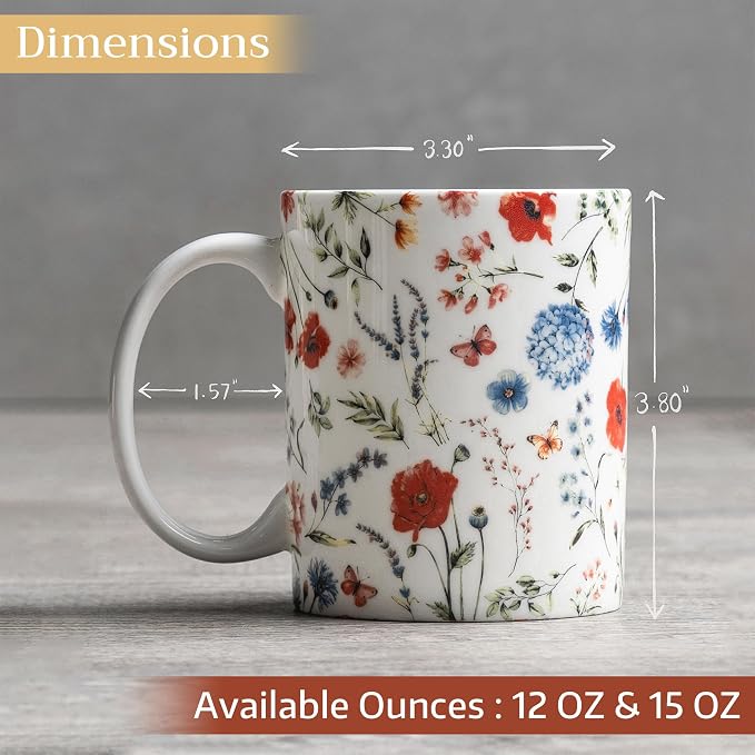 Maison d' Hermine Coffee Mug with Handles Tea Cups (15 Ounce, Pack of 1) | Fine Bone China Coffee Mugs for Hot Beverages Cappuccino Latte Home Restaurant Spring Summer -Just Floral - Blues 'N Redz - Image 4