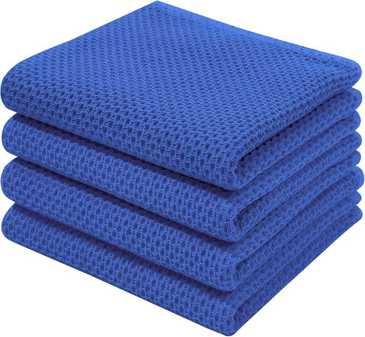 Homaxy 100% Cotton Waffle Weave Kitchen Dish Towels 4-Pack, Blueberry | 13 x 28 Inches, Ultra Soft Absorbent Dish Towels, Quick Drying Cleaning Towels by Homaxy