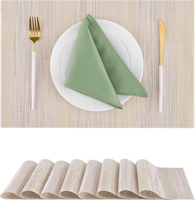 Leetaltree Lightsteel Beige with Yellow Placemats Set of 8 - Heat Resistant Non-Slip Place mats for Dining Table, Washable Durable PVC Vinyl Woven Table Mats (Lightsteel Beige with Yellow, 8) by Leetaltree-ArtatEveryTable