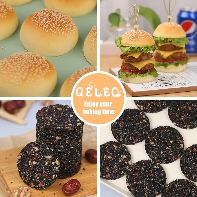 QELEG Silicone Round Muffin Top Pans for Baking, 3" Non-Stick Hamburger Bun Mold Jumbo Egg Molds for Muffins, Pancake, Tarts, Corn Bread, Burger Bun, Oreo Cookie, 12 cavities, Green
