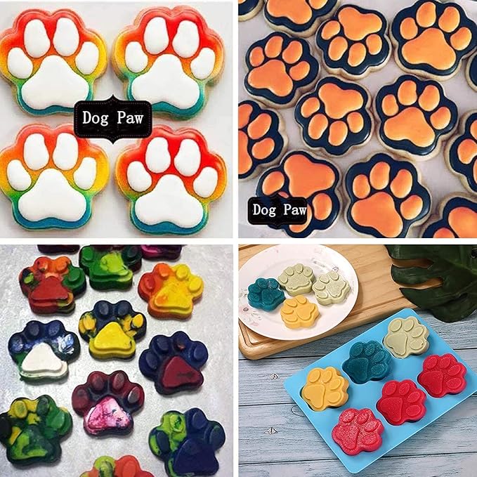 Set of 6，3 Packs Silicone Molds Puppy Dog Paw & Bone Shaped and 3 Packs Stainless Steel Dog Bone Cookie Cutters,for Homemade Treats、Paw、Ice、Candy and Chocolate Baking Mold