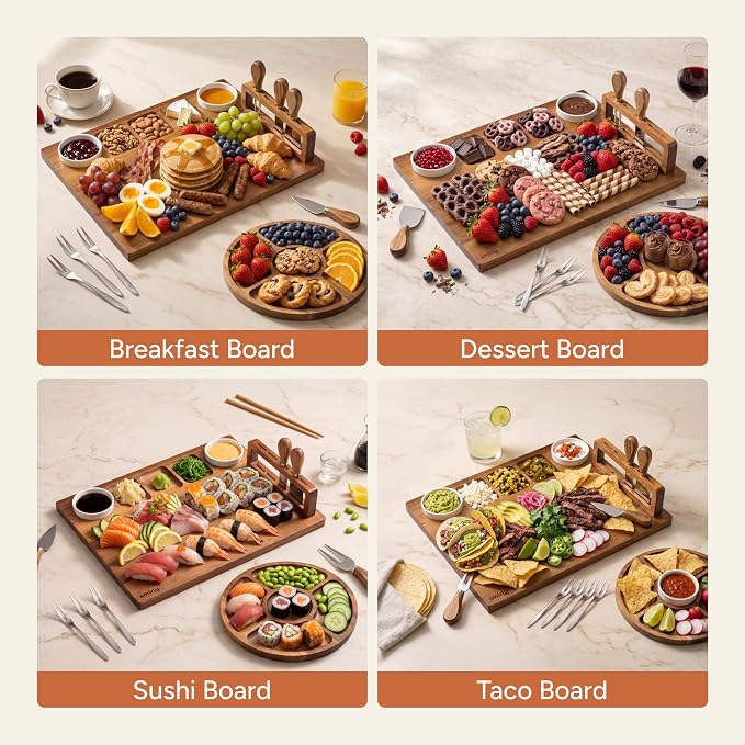 SMIRLY Charcuterie Board Set with Serving Accessories, Large Acacia | Housewarming and Wedding Gift for Women, Perfect for Movie Nights, Gatherings and Serving Cheese, Fruits and Snacks - Image 4