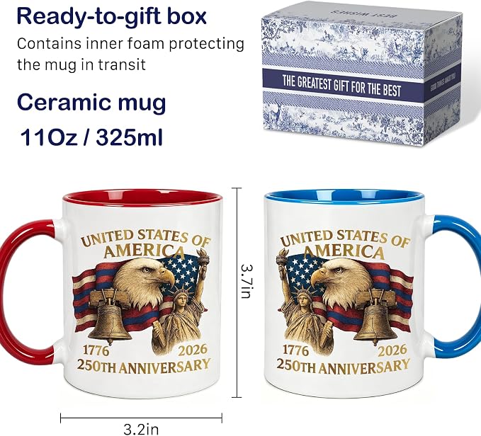 250th Anniversary of America Coffee Mug, 250th anniversary USA coffee mug keepsake, american Flag Coffees Mugs, American Eagle coffees mugs Gift，Best Independence Day gift for Men, Women, Boss-56 - Image 2