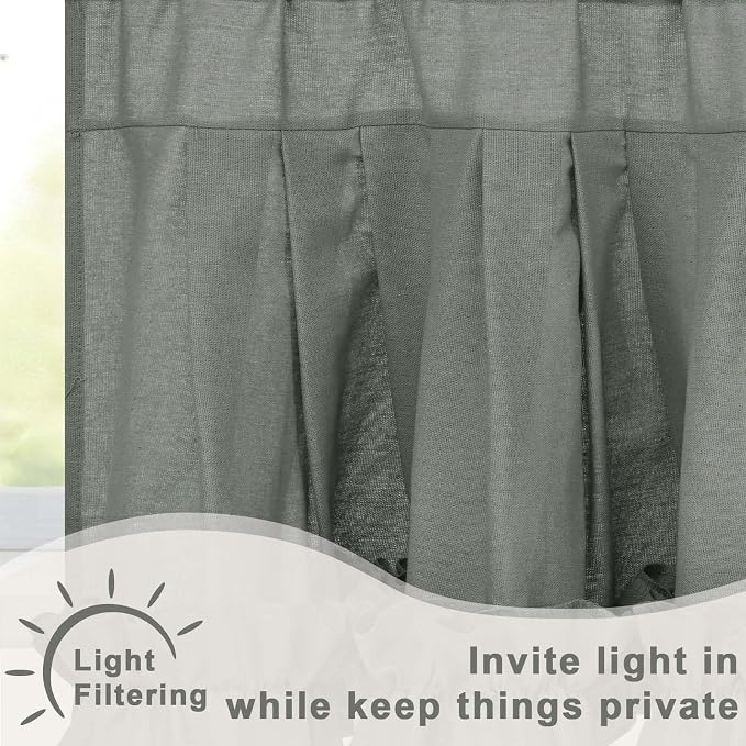 Likiyol Linen Valances for Windows Farmhouse Window Valances with Ruffle Rustic Country Light Filtering Kitchen Valance Curtains Rod Pocket Valance for Bathroom Cafe, Grey, 52" W X 18" L - Image 4