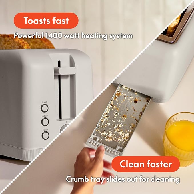 bella 4 Slice Slim Toaster, Fits-anywhere™ Kitchenware, 6 Setting Shade Control with Reheat & Cancel Buttons, Fits Sourdough, 10” Long Slot, Anti Jam & Auto Shutoff, 900 Watt, Oatmilk - Image 6