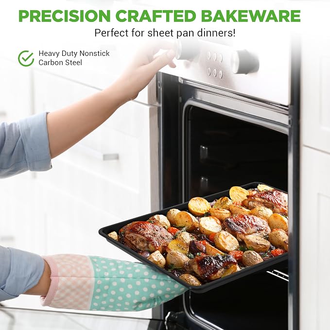 NutriChef Nonstick XL Cookie Sheet Baking Pan - 22" x 16" - Durable Carbon Steel, PFOA Free, Dishwasher Safe, Perfect for Cookies, Cakes, Lasagna, and More - 6 PACK - Image 3