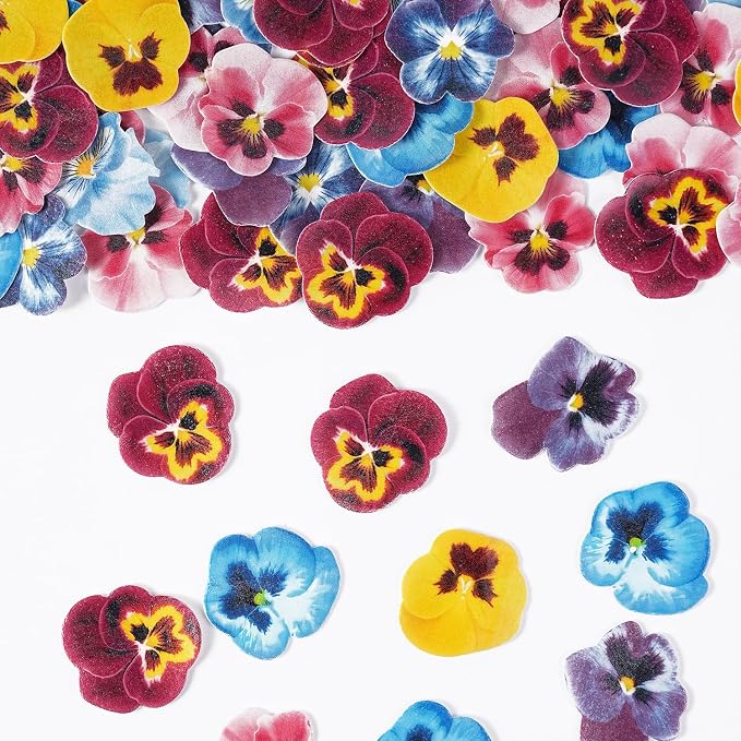 Edible Flowers for Cake Decorating, Wafer Paper Flowers, 60 Pcs Pansies Flower Cake Decorations for Birthday, Wedding, Princess Party, Spring Theme - Image 2