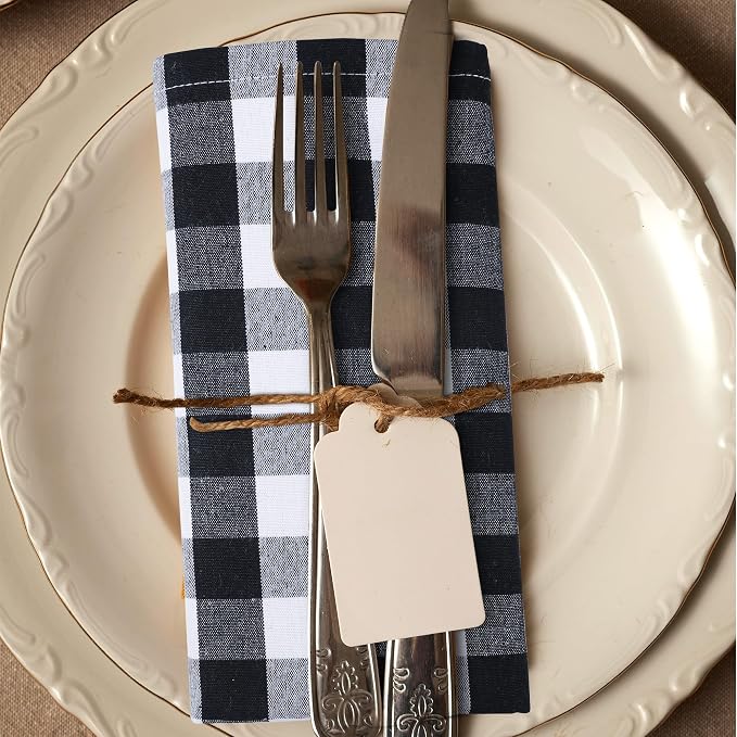 Urban Villa Cloth Napkins Cotton 20x20 (Set of 6) Black Cheks - Image 7