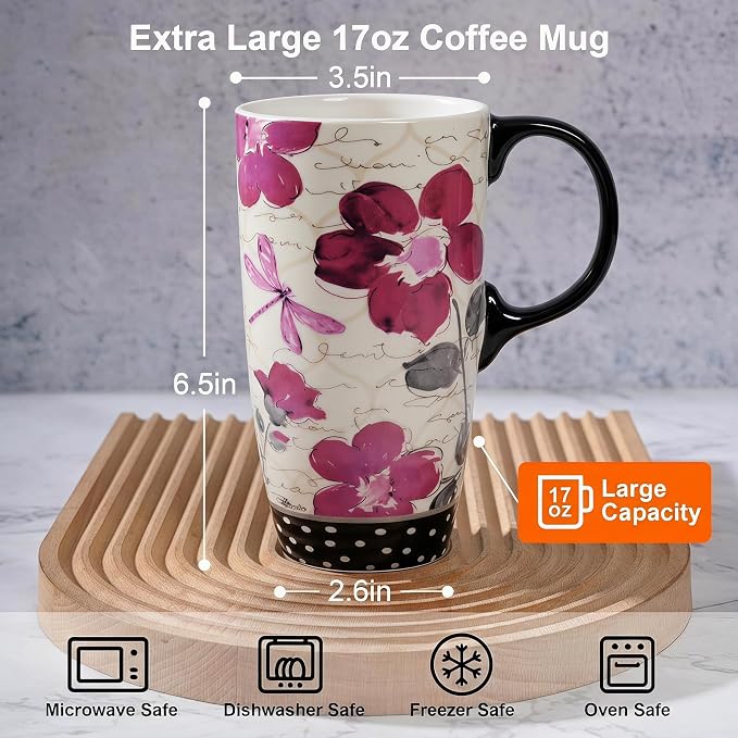 Topadorn Set of 2 Ceramic Travel Mug with Lid, 17oz Ceramic Coffee Mug | Nature Inspired Floral & Woodland Design, Microwave & Dishwasher Safe, Gift Boxes Included - Image 8