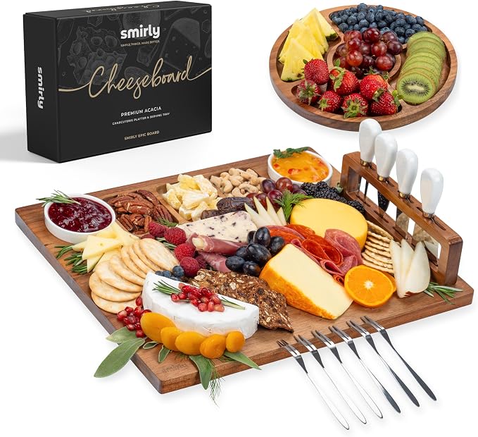 SMIRLY Charcuterie Board Set with Serving Accessories, Large Acacia | Housewarming and Wedding Gift for Women, Perfect for Movie Nights, Gatherings and Serving Cheese, Fruits and Snacks by Smirly