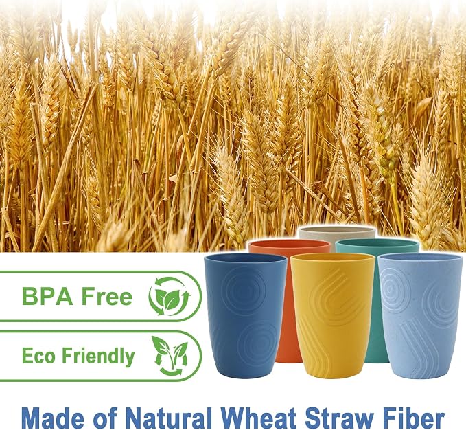Wheat Straw Cups 16 OZ, Plastic Drinking Glasses, Drinking Cup, Unbreakable Kitchen Cups Sets of 6, Microwave & Dishwasher Safe Water Glasses, Reusable Plastic Cup for Party (Multicolor) - Image 2