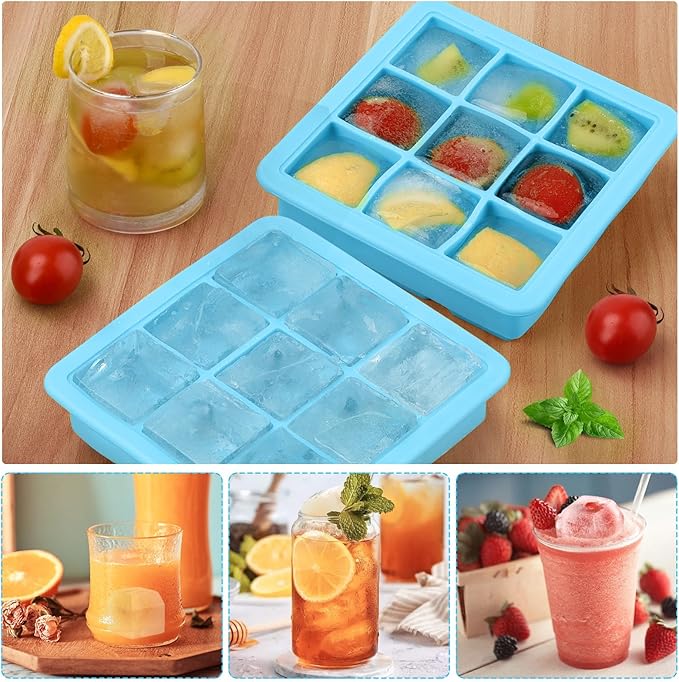 2 Pack Silicone Ice Cube Tray with Lid,Small Ice Trays for Freezer,Ice Cube Trays for Mini Fridge Freezer with Cover,Square Ice Cube mold for Cocktail,Coffee,Drinks,Baby Food,BPA Free,Blue