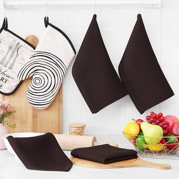 Homaxy 100% Cotton Waffle Weave Kitchen Dish Cloths 24-Pack, Dark Brown | 12 x 12 Inches, Ultra Soft Absorbent Dish Towels, Quick Drying Dish Rags with Hanging Loop - Image 6
