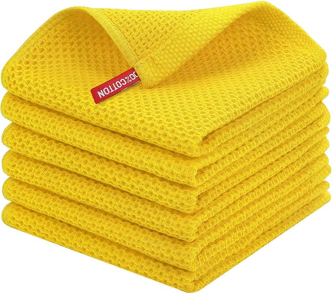 Homaxy 100% Cotton Waffle Weave Kitchen Dish Cloths 6-Pack, Yellow | 12 x 12 Inches, Ultra Soft Absorbent Dish Towels, Quick Drying Dish Rags with Hanging Loop by Homaxy