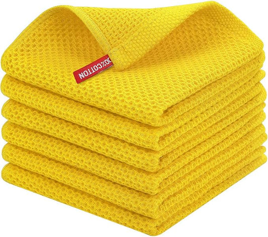 Homaxy 100% Cotton Waffle Weave Kitchen Dish Cloths 6-Pack, Yellow | 12 x 12 Inches, Ultra Soft Absorbent Dish Towels, Quick Drying Dish Rags with Hanging Loop by Homaxy
