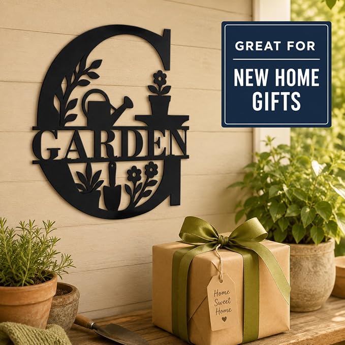 Garden Metal Wall Decor, Farmhouse Outdoor Garden Sign, 13.1 Inch | 14-inch matte black metal GARDEN sign for patios, greenhouses, porches, sheds, and farmhouse outdoor wall decor. - Image 9
