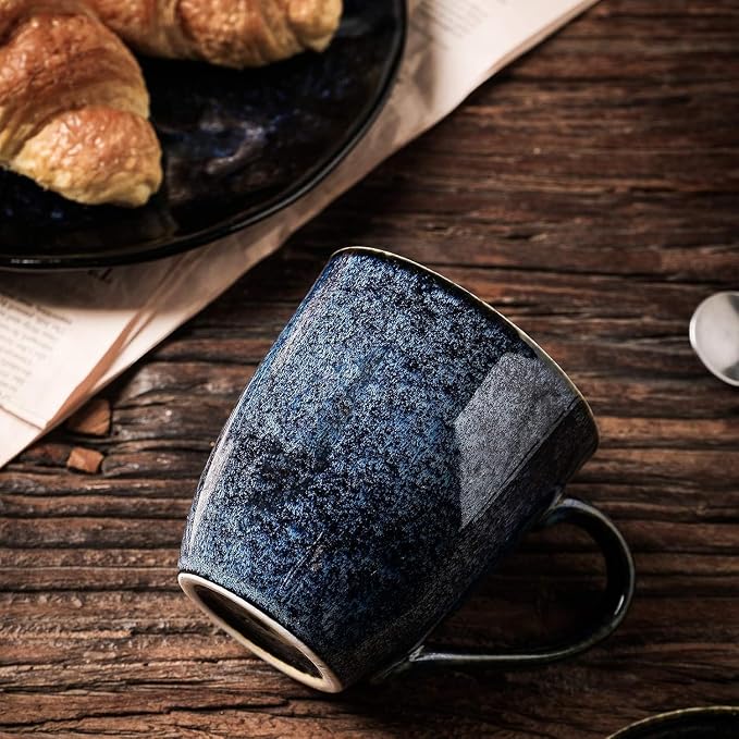 vicrays Coffee Mug Set, 12 Ounce, Set of 6, Ceramic Mug for Men, Women, Unique Glazed Mugs with Handle for Coffee, Tea, Milk, Cocoa, Cereal(blue) - Image 2