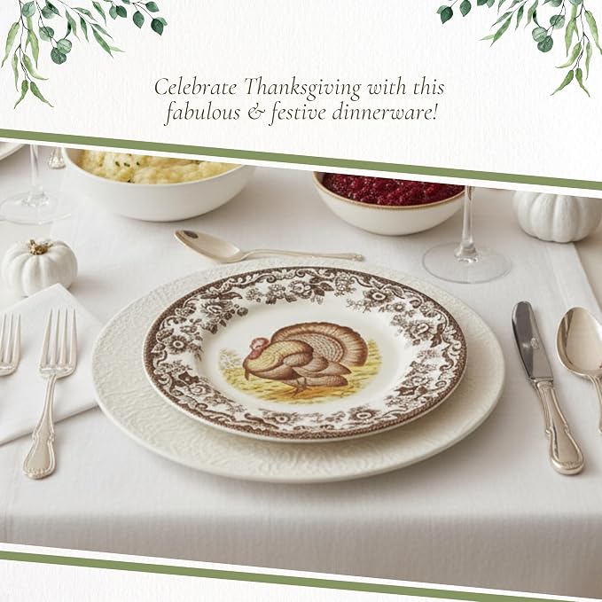 Spode – Woodland – Turkey Luncheon Plate - Brown/White - Image 5
