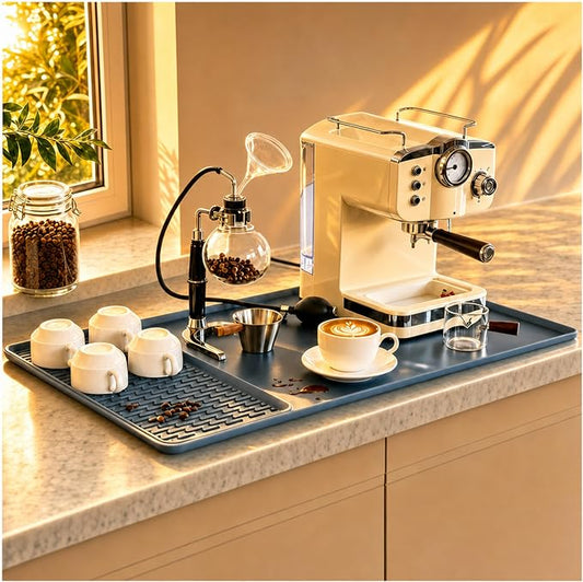 2 In 1 Extra Large 16"x24" Silicone Coffee Bar Mat Accessories Heat Resistant for espresso Machine with Detachable Dish Drying Rug Kitchen Office House Home Essentials Barista Stuff Women Gifts by CAKETIME