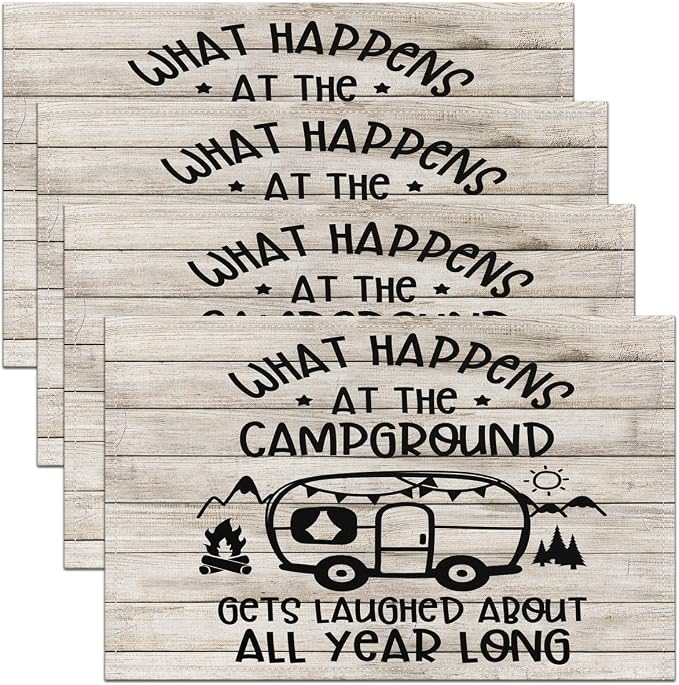 Feelyou Camper Placemats Set of 4 18"x12" Happy Camping Table Place Mats Decor Cartoon Camping Car Placemat for Kitchen Dining Table Farmhouse Trailers Camper Indoor Outdoor Decor Table Mats by Feelyou