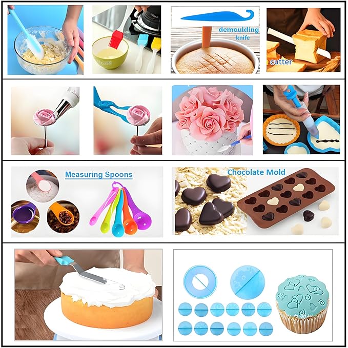 387 Pcs Cake Decorating Kit Piping Bags and Tips Set,with 64 Icing Tips,102 Pastry Bags,5 Couplers,Cake Spatulas,More Cupcake Cookie Decoration Tools,Toolbox, (Blue)