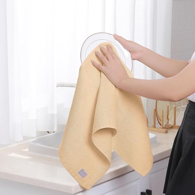 Homaxy 100% Cotton Waffle Weave Kitchen Dish Towels 12-Pack, Apricot | 13 x 28 Inches, Ultra Soft Absorbent Dish Towels, Quick Drying Cleaning Towels - Image 4