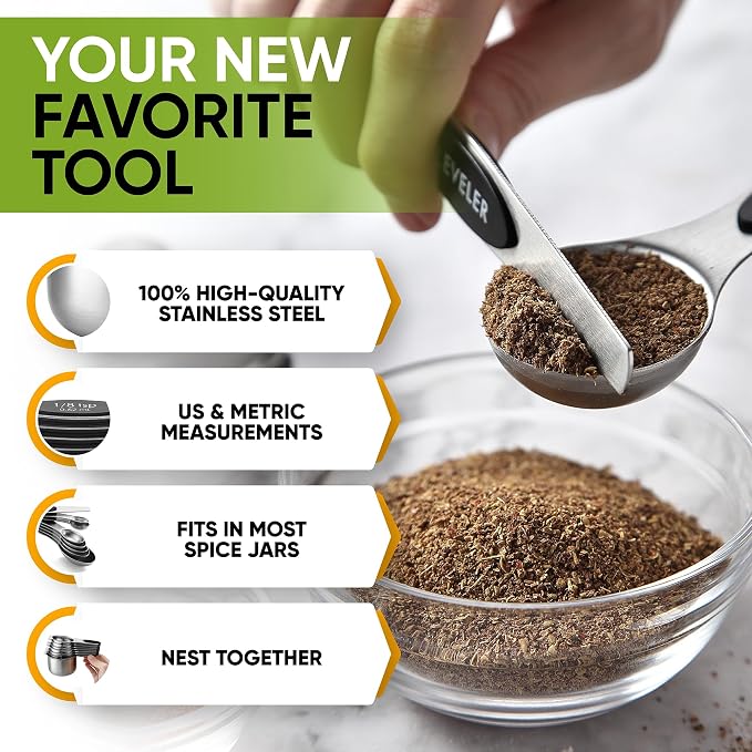 Spring Chef Magnetic Measuring Cups & Spoons Set of 15, Patented, Black | Stackable Stainless Steel Measuring Cups & Heavy Duty Metal Measuring Spoons with Levelers for Dry & Liquid Ingredients - Image 5