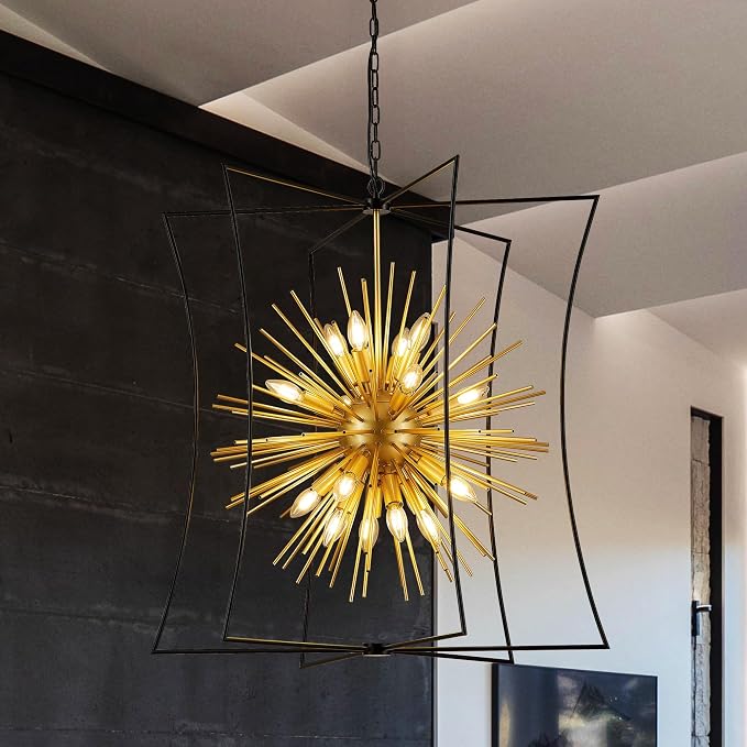 Modern 31.5" Black Gold Sputnik Chandelier for Dining Room Industrial Retro Geometric 16-Light Large Ceiling Pendant Light Fixture for Kitchen Bedroom Living Room Hallway Entryway Foyer - Image 9