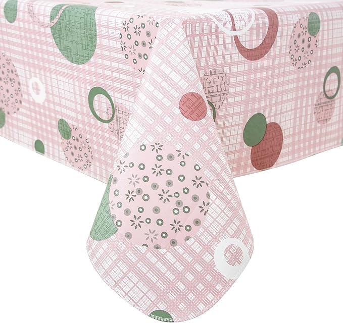 FIFTY FEET 84 * 60 Inch Rectangle Tablecloth, Vinyl Tablecloth with Flannel Backing for Rectangle Tables, Spill Proof Plastic Picnic Table Cover for Dining/Camping/Indoor/Outdoor(Pink Plaid) by FIFTYFEET
