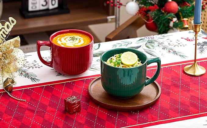 Ceramic Soup Bowl with Handle, 32oz Extra Large Mug Set of 2 | Large Soup Bowl for Ramen, Oatmeal, Cereal, Breakfast,Coffee, Porcelain Bowls with Handles, Dishwasher Safe, Holiday Gifts - Image 8