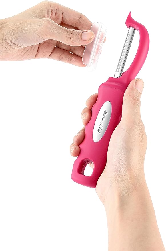 Spring Chef Swivel Vegetable Peeler for Kitchen w/Soft Grip Handle, Pink | Premium Potato Peeler w/ Ultra Sharp Stainless Steel Blades, Multifunctional Veggie Peeler for Apple, Carrot, Cucumber, Fruit - Image 6