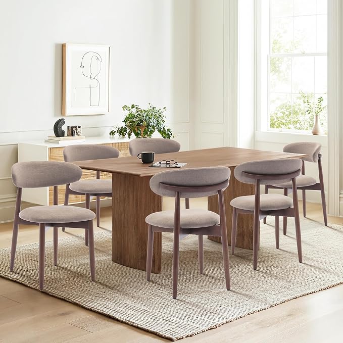 COLAMY Wooden Dining Chairs Set of 6, Modern Fabric Upholstered Kitchen Side Chairs, Farmhouse Dining Room Chair with Foot Pegs, Camel by COLAMYHOME