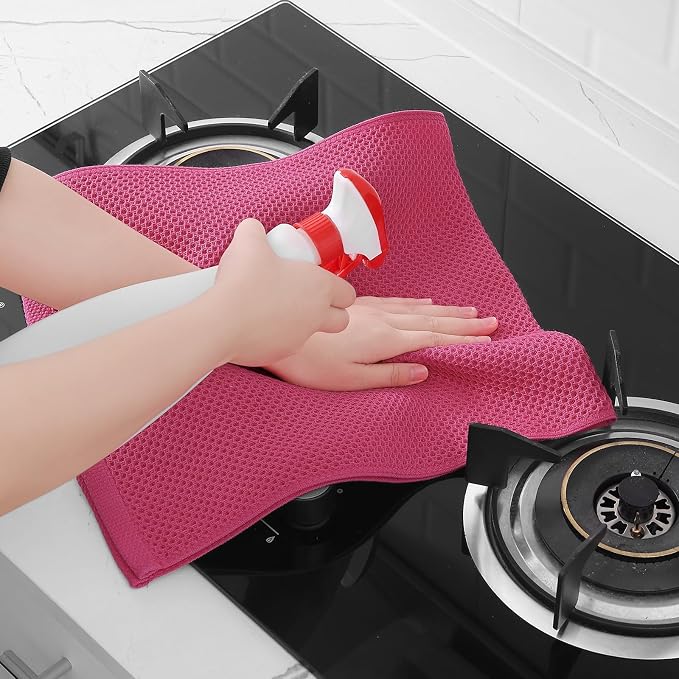 Homaxy 100% Cotton Waffle Weave Kitchen Dish Towels 4-Pack, Hot Pink | 13 x 28 Inches, Ultra Soft Absorbent Dish Towels, Quick Drying Cleaning Towels - Image 5